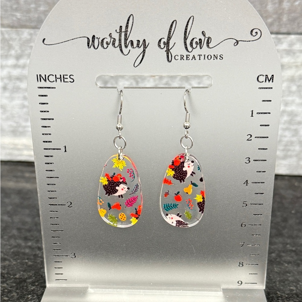 Hedgehog Autumn earrings stainless steel and acrylic handmade